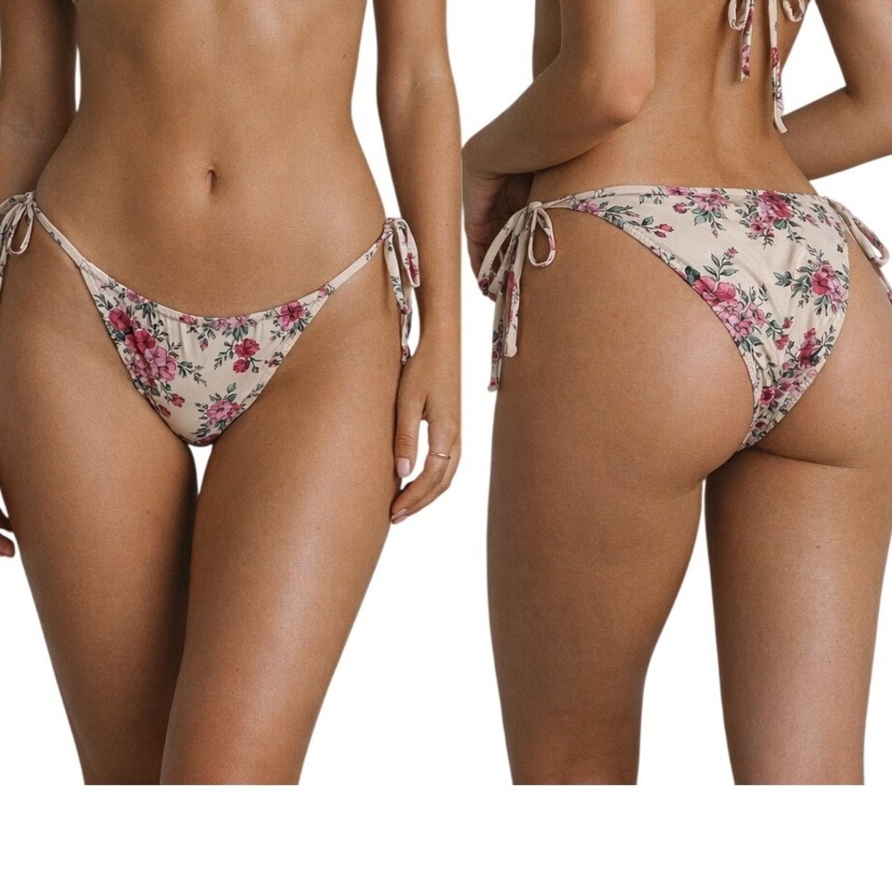 Wild Fable Bikini Bottoms Womens L Cream Floral Cottagecore Side Tie Swim